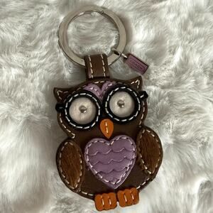 y2k COACH Vintage Leather Owl Bag Charm Key Fob